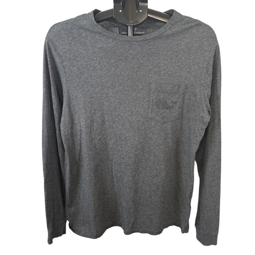 Vineyard Vines Mens Long Sleeve Pocket T-Shirt Gray Whale Graphic 1V014547 Small